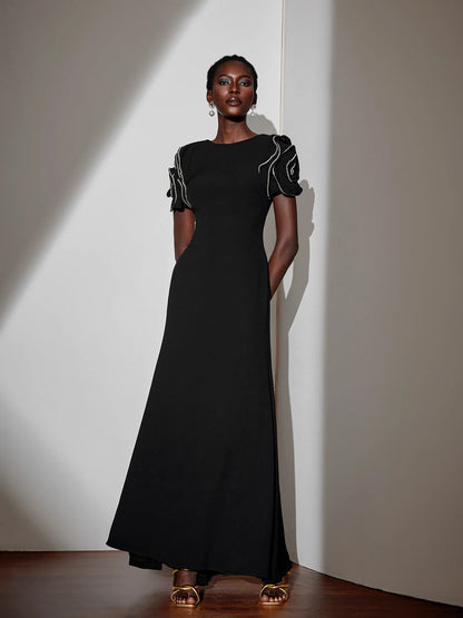 Floral Ruched Short Sleeve Crew Neck Maxi Dress