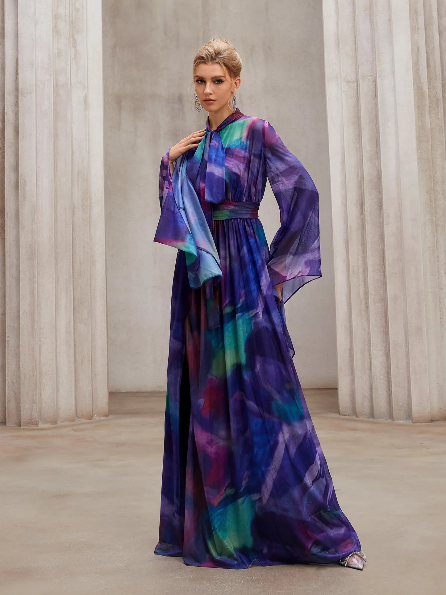 Fluid Flutter-Sleeve Resort Maxi Dress