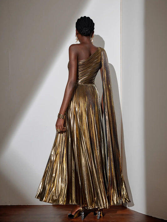 Glamorous Cape Shoulder Ruched Maxi Dress