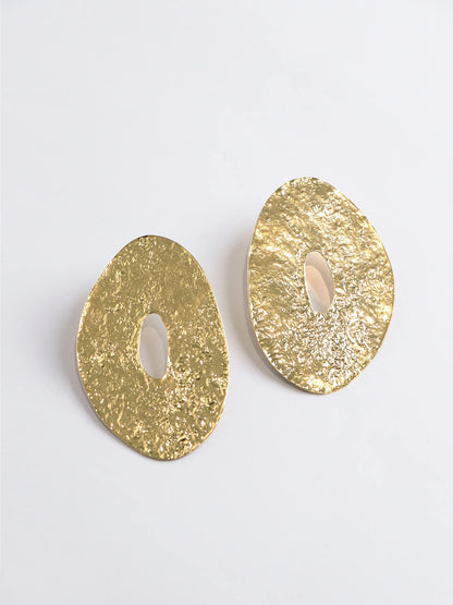 Gold Oval Hollow Earrings