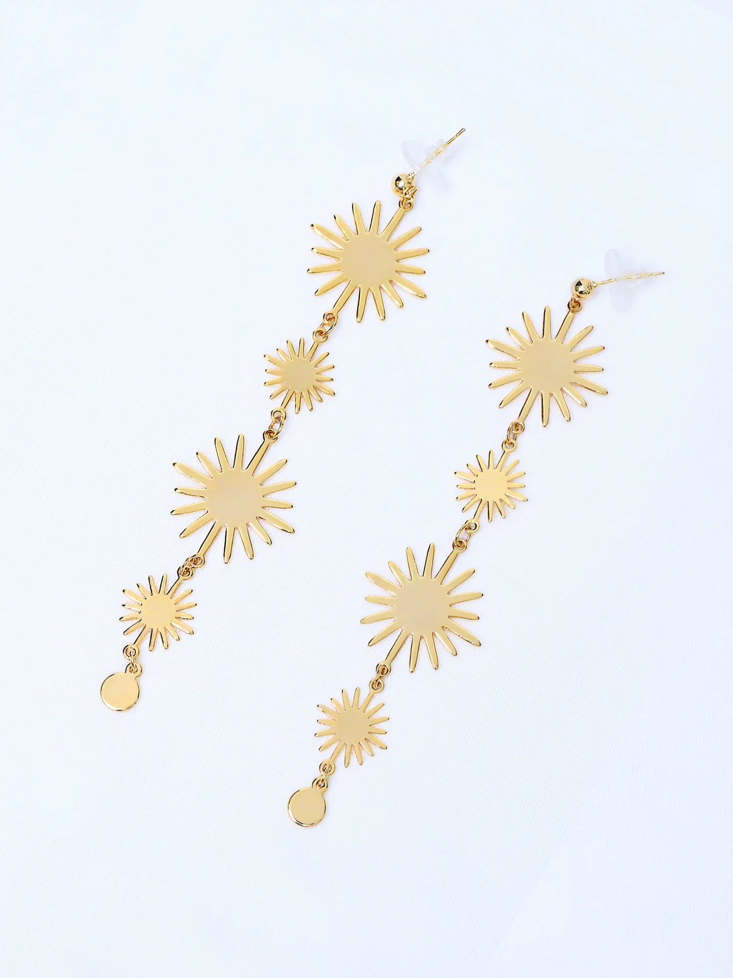 Gold Sun Flower Long Tassel Earrings
