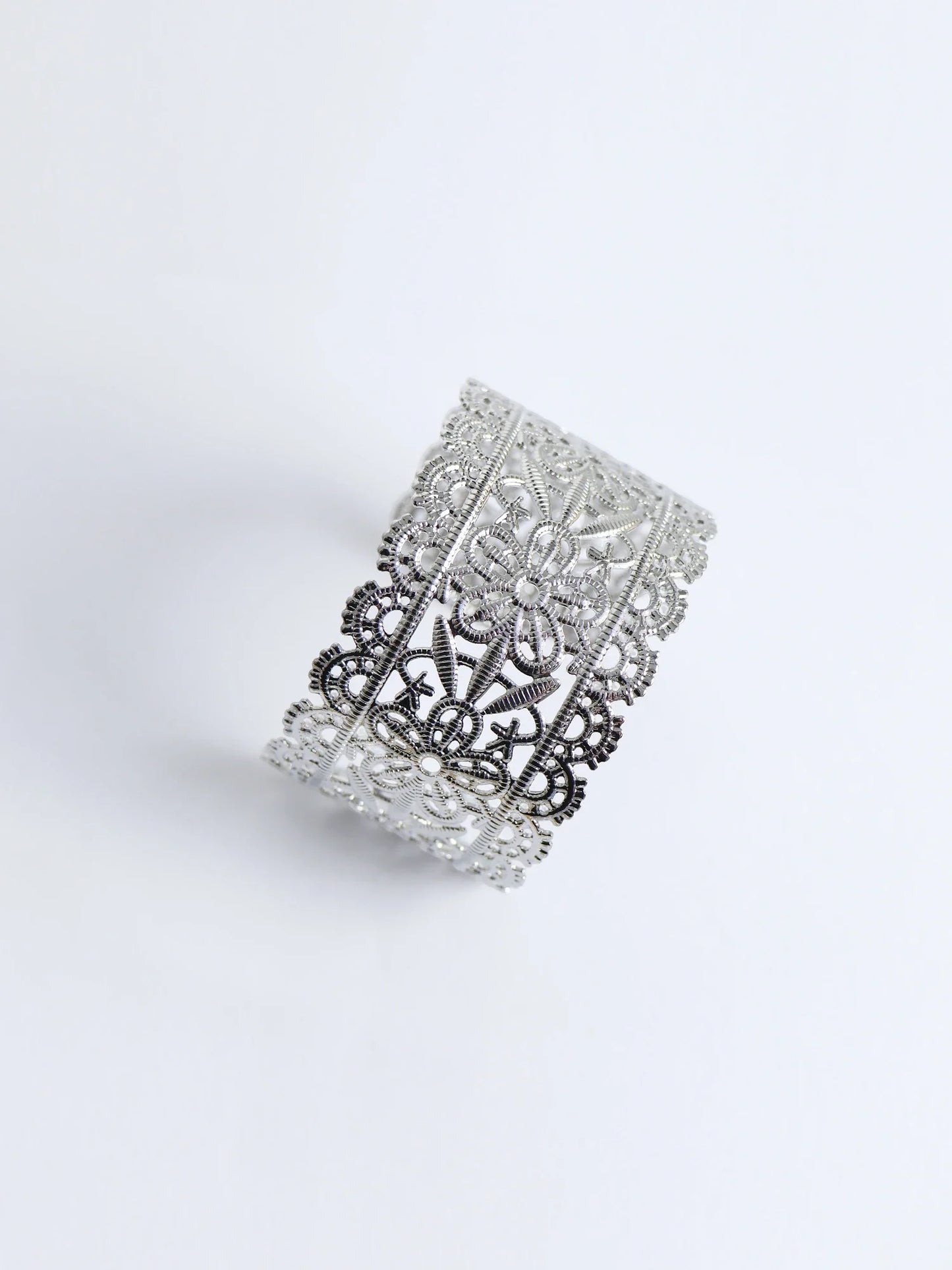 Silver Vintage Flower Cuff Bangle Bracelet