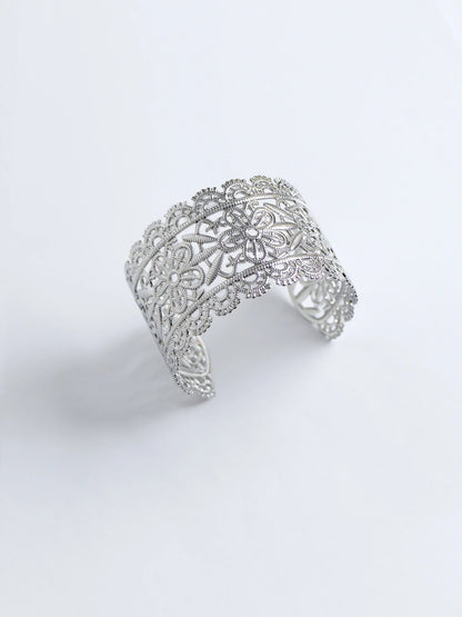 Silver Vintage Flower Cuff Bangle Bracelet