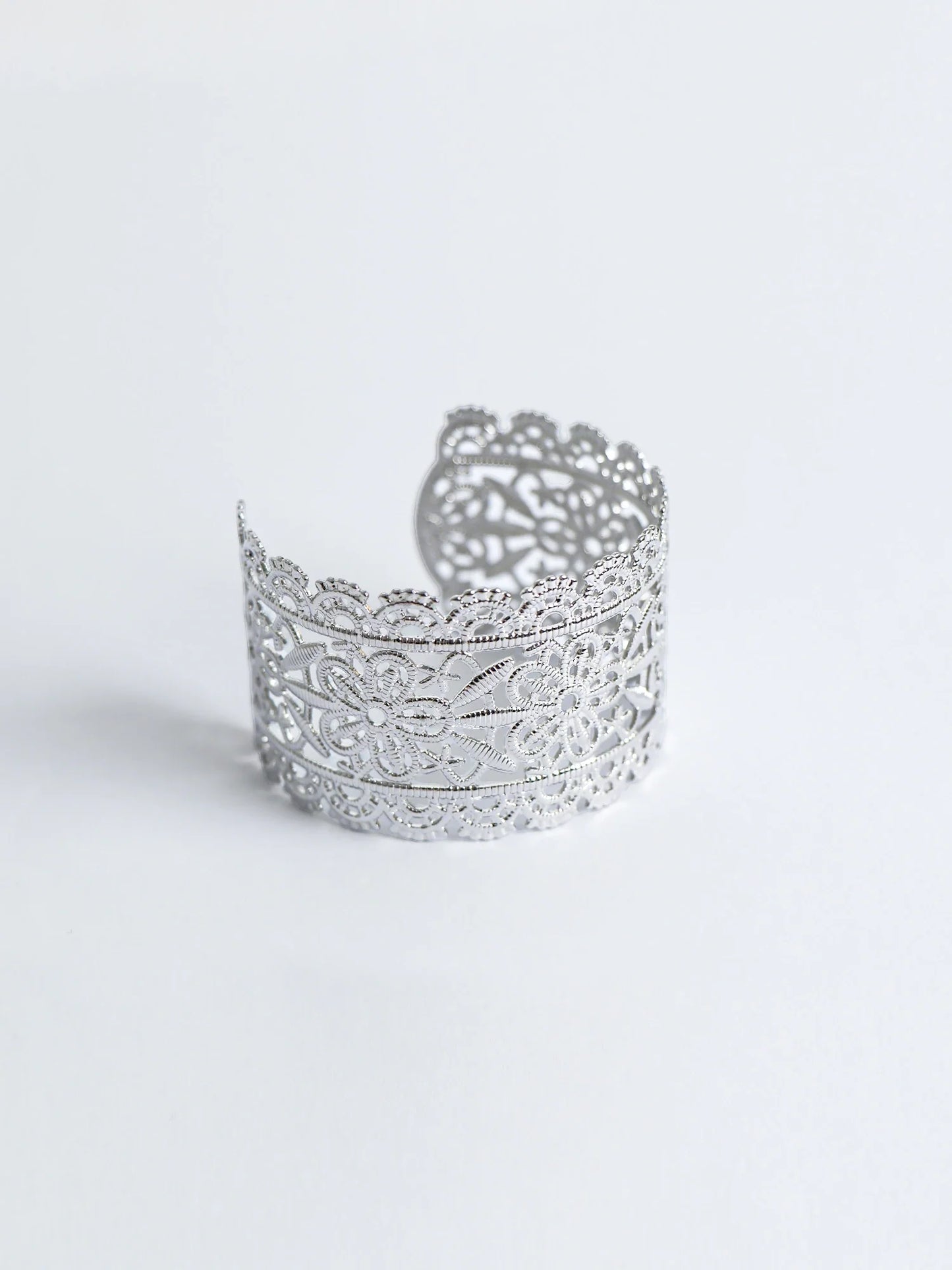 Silver Vintage Flower Cuff Bangle Bracelet