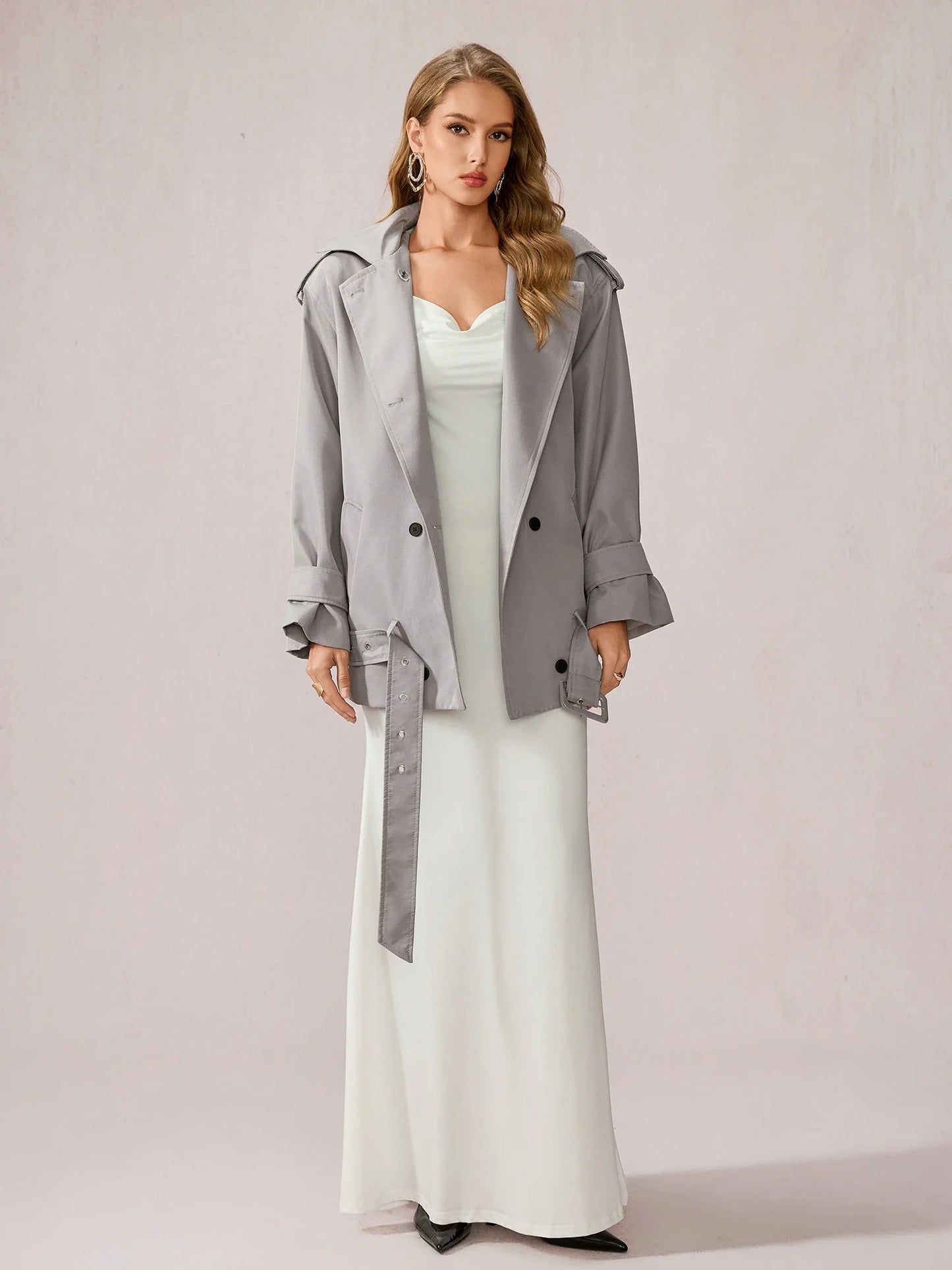 Gray Utility-Inspired Commuting Coat