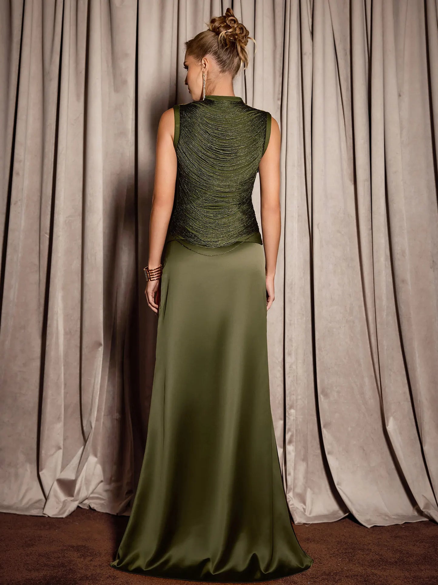 Green Vintage Tassel Evening Two Piece Set