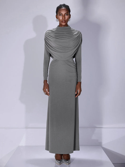 High Neck Ruched Bodycon Maxi Dress