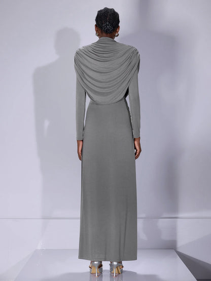 High Neck Ruched Bodycon Maxi Dress