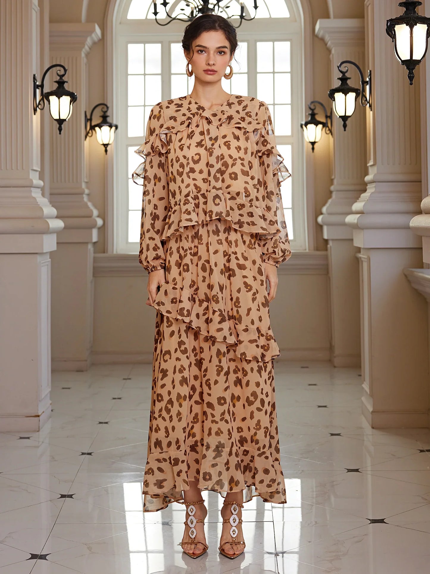 Leopard Print Ruffle Two-Piece Set