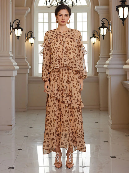 Leopard Print Ruffle Two-Piece Set