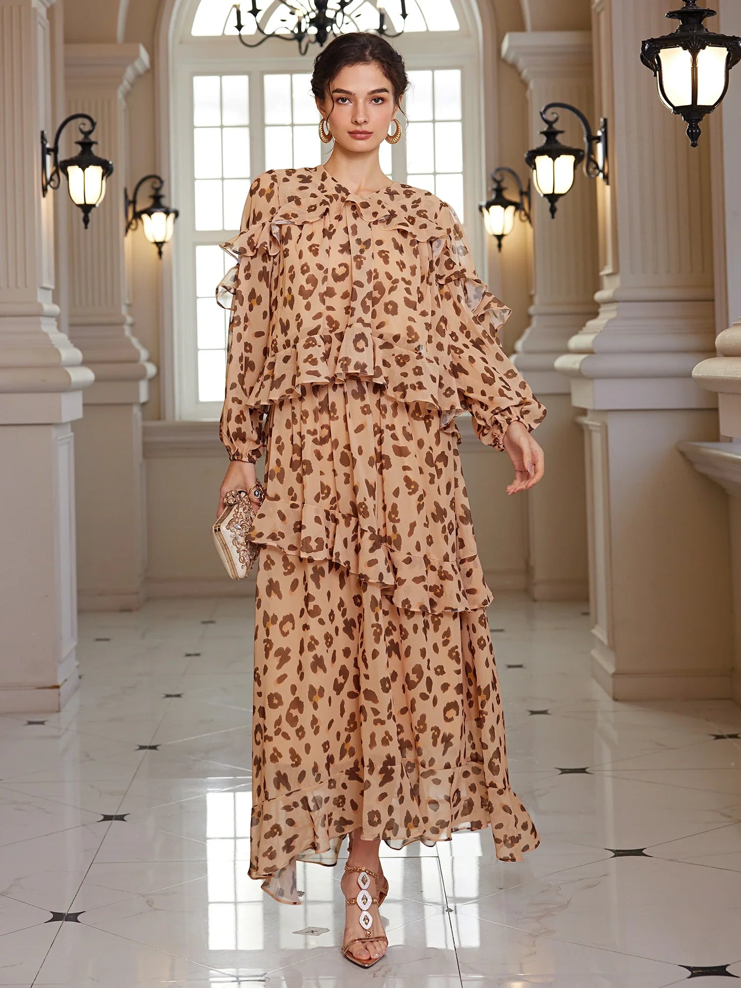 Leopard Print Ruffle Two-Piece Set