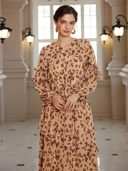 Leopard Print Ruffle Two-Piece Set