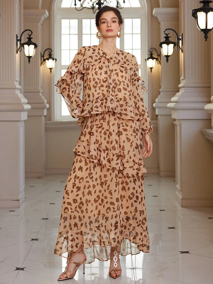 Leopard Print Ruffle Two-Piece Set
