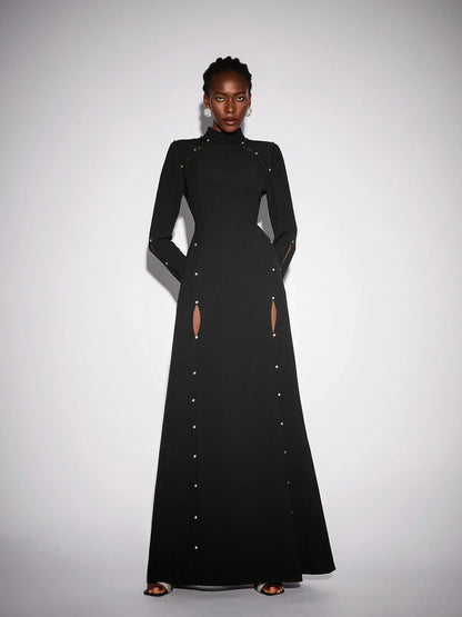 Black Long Sleeve Beaded Maxi Dress