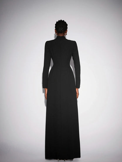 Black Long Sleeve Beaded Maxi Dress