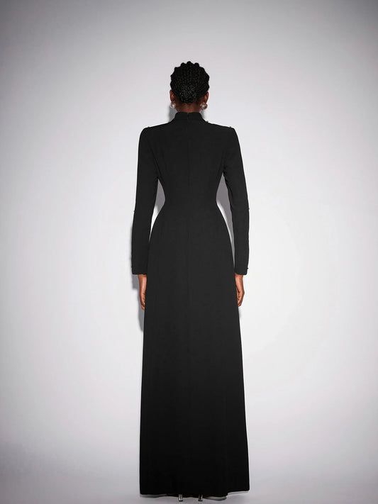 Black Long Sleeve Beaded Maxi Dress