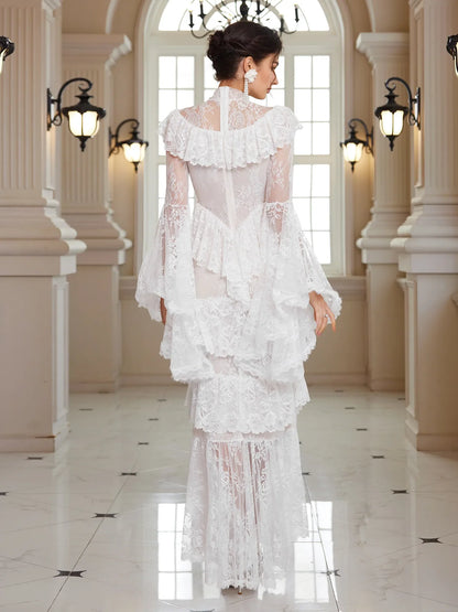Mandarin-Collar Embroidered Peplum Midi Dress
