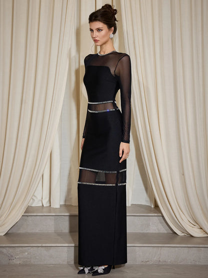 Black Sexy Formal Sparkly Mesh Maxi Dress