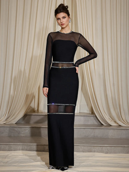 Black Sexy Formal Sparkly Mesh Maxi Dress