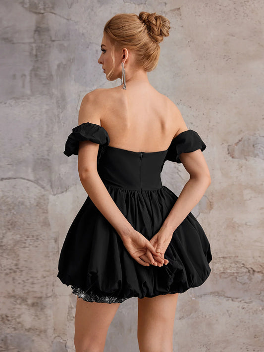 Micro-Pavé Cold-Shoulder Mini Dress