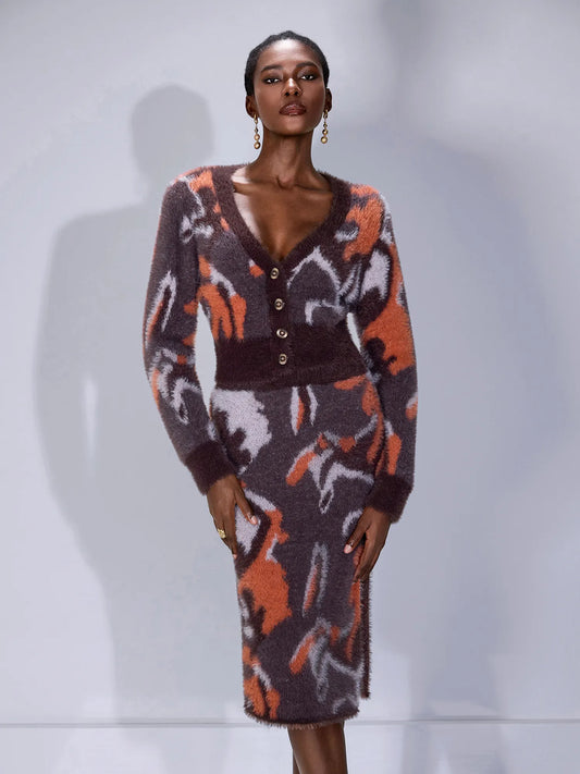 Multi-Color V-Neck Plush Two-Piece Set