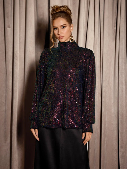 Multicolor Sequin High Neck Party Top