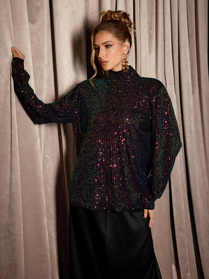Multicolor Sequin High Neck Party Top