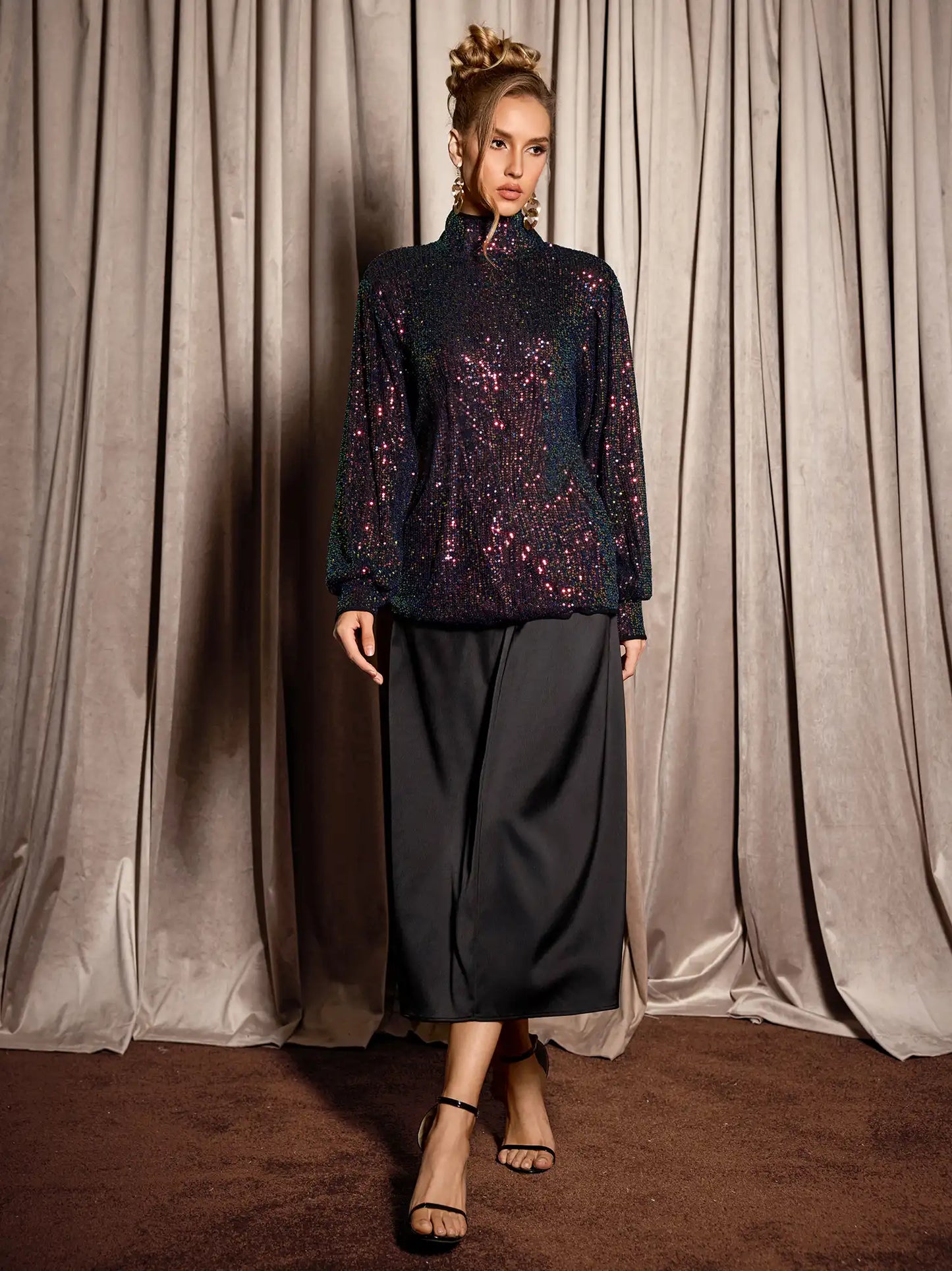 Multicolor Sequin High Neck Party Top