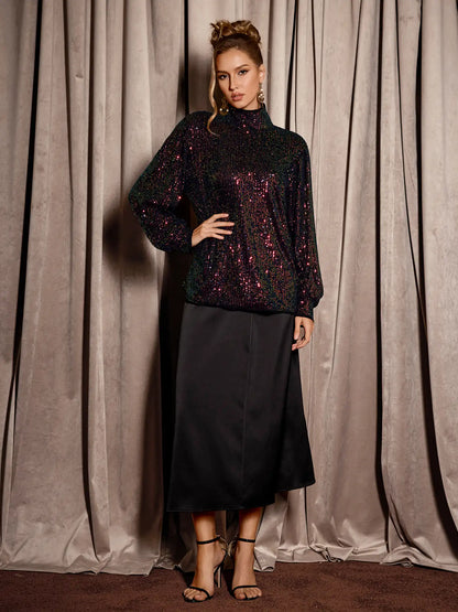 Multicolor Sequin High Neck Party Top