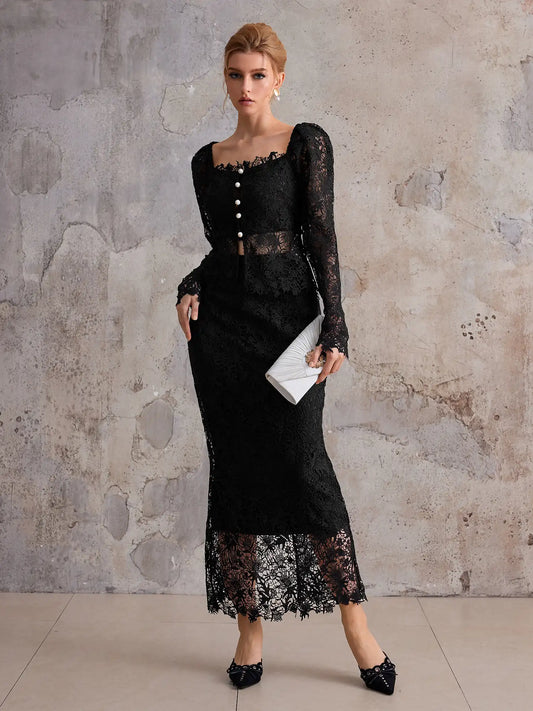 Mystery Noir Lace Shirt & Empire Waist Skirt
