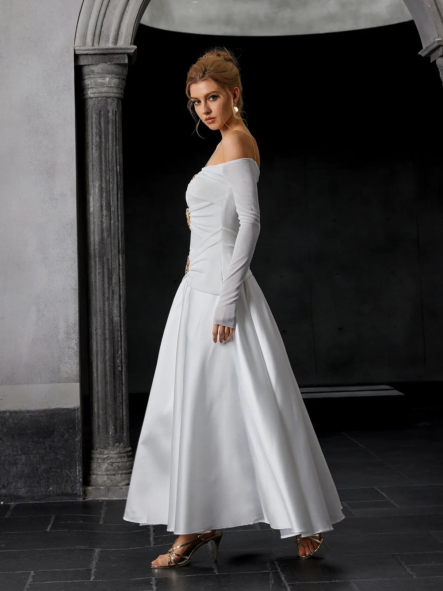 Off-Shoulder Metal-Accent Maxi Dress