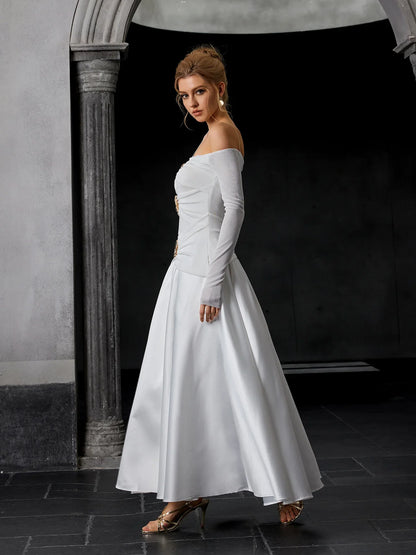 Off-Shoulder Metal-Accent Maxi Dress