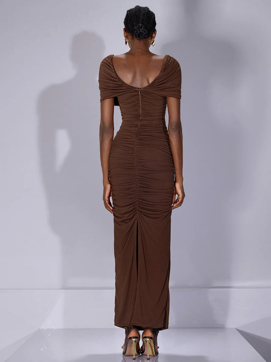 Off Shoulder Twist Front Cutout Maxi Dress