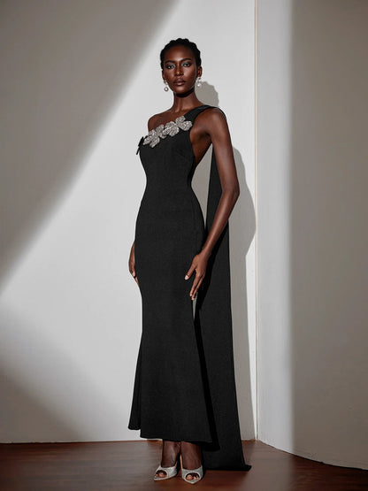 One-Shoulder Tie Strap Floral Maxi Dress