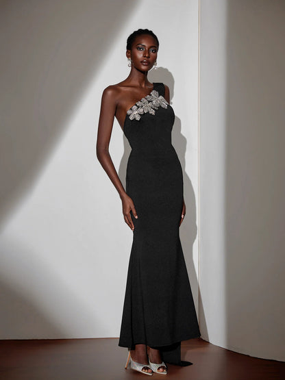 One-Shoulder Tie Strap Floral Maxi Dress