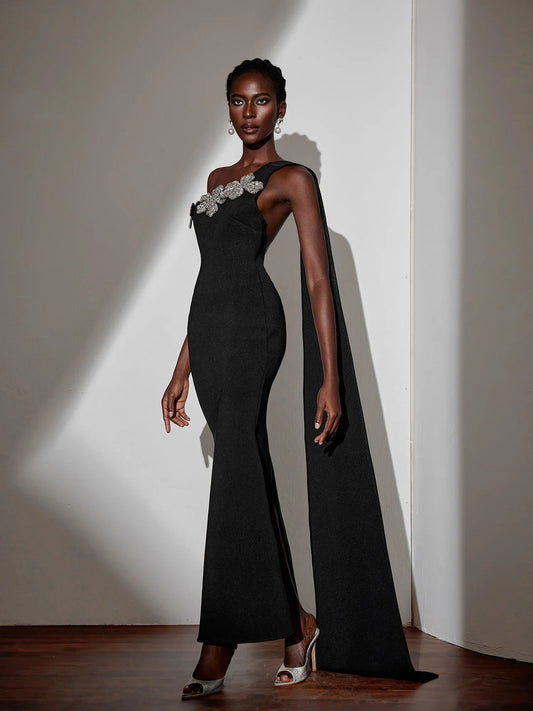 One-Shoulder Tie Strap Floral Maxi Dress