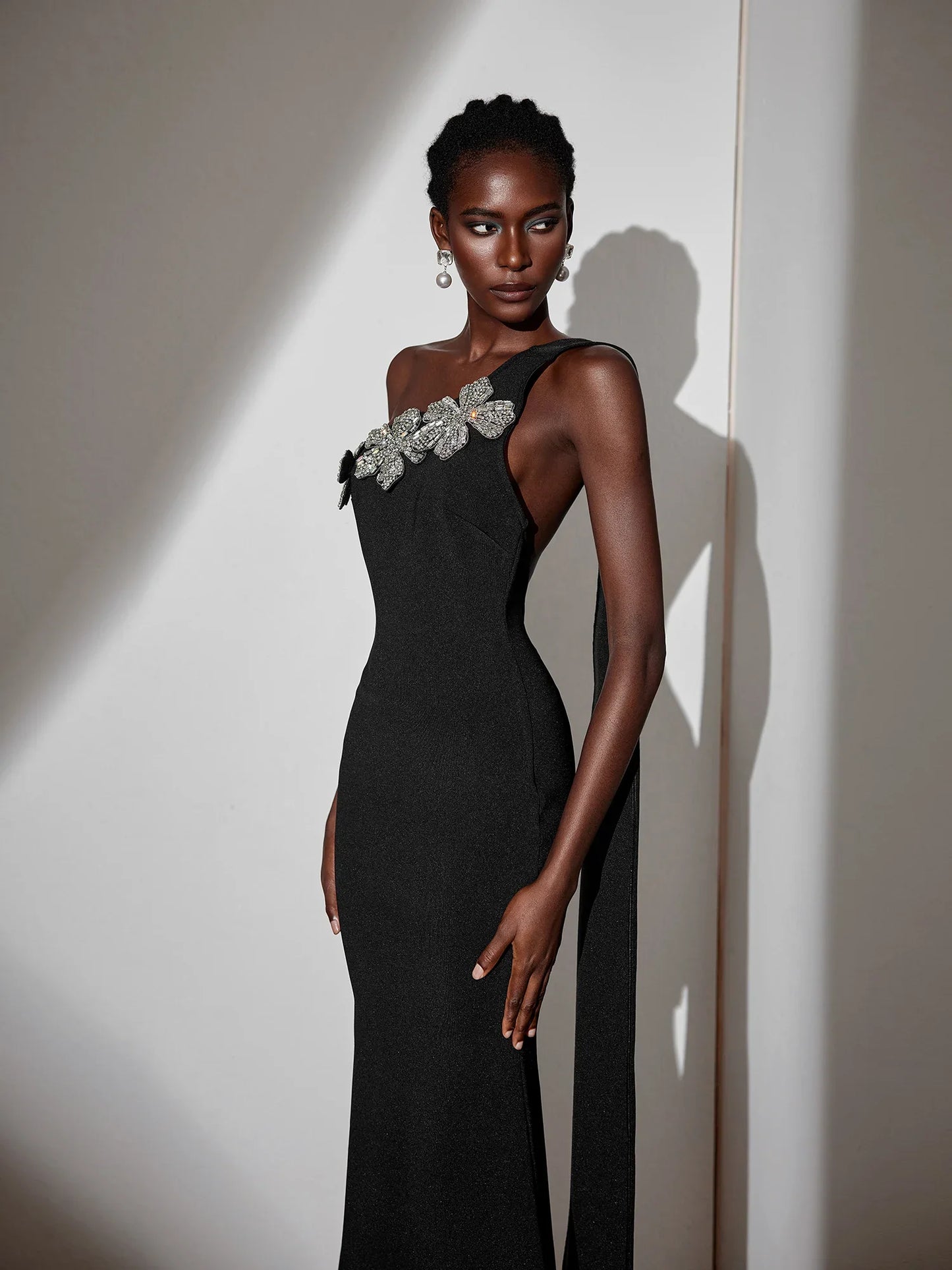 One-Shoulder Tie Strap Floral Maxi Dress