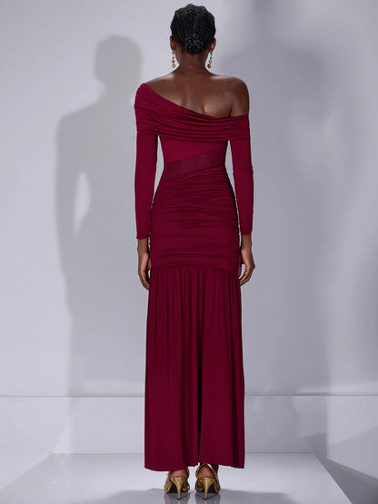 One Shoulder Asymmetric Mesh Maxi Dress