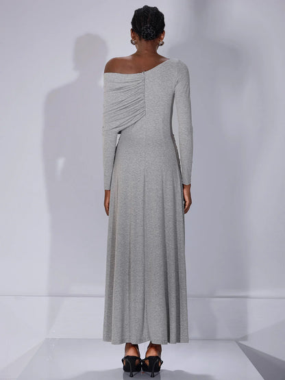 One Shoulder Asymmetric Ruched Maxi Dress