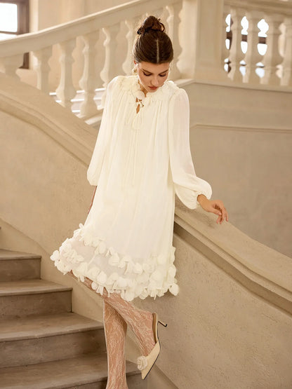 Petal Trim Neckline and Hem Mini Dress
