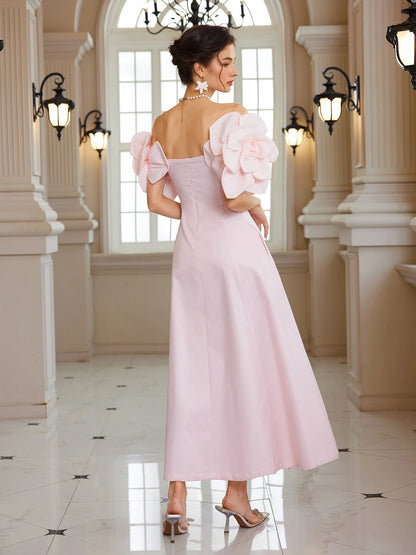 Pink Bloom Off-Shoulder Maxi Dress