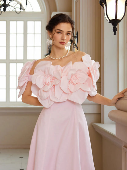 Pink Bloom Off-Shoulder Maxi Dress