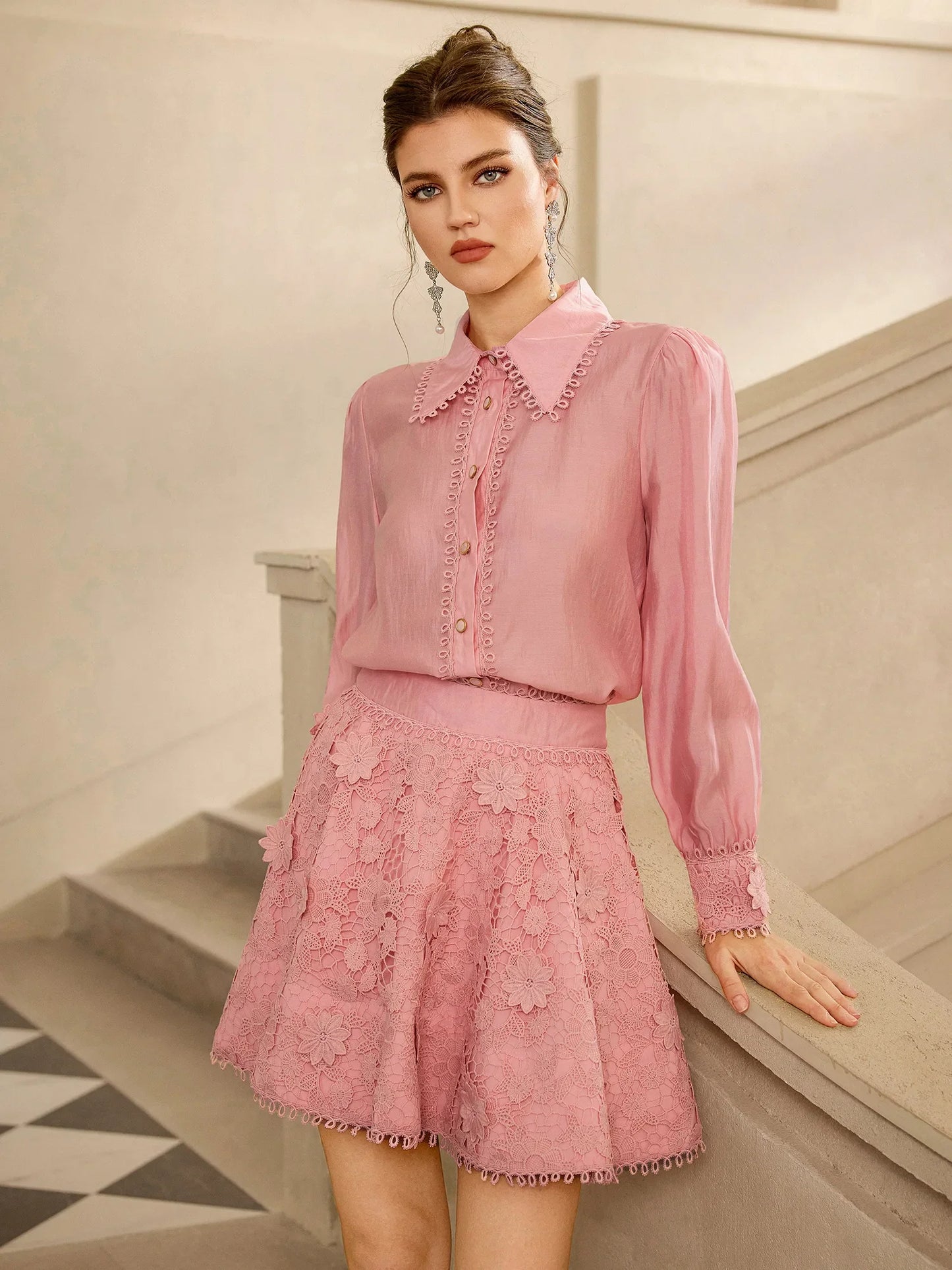 Pink Lace Collared Mini Set