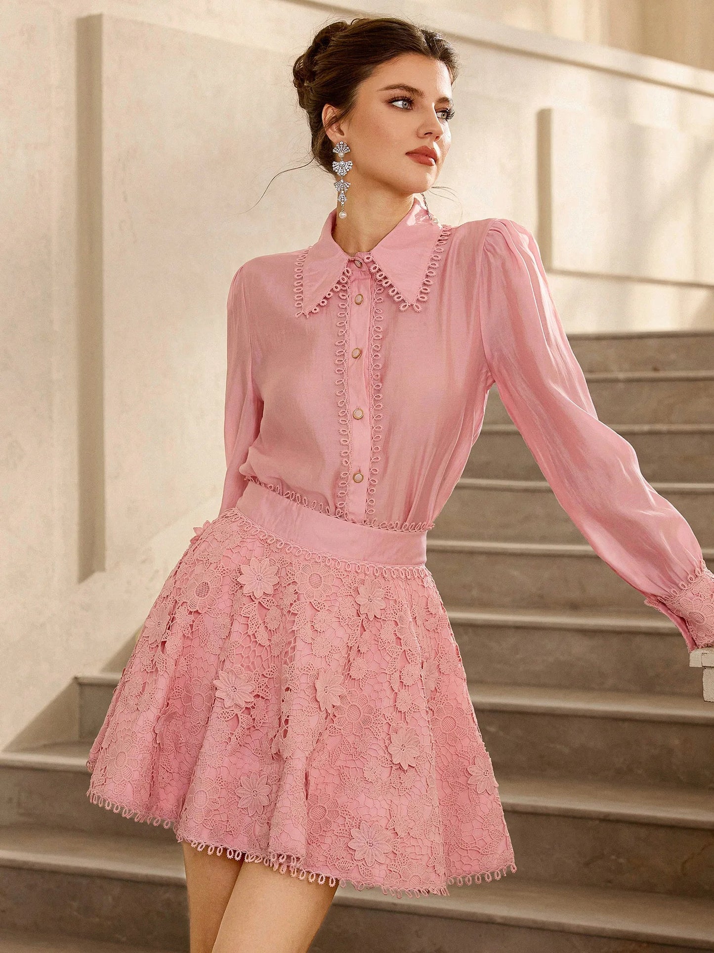 Pink Lace Collared Mini Set