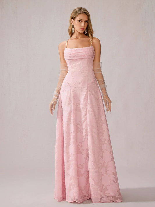 Pink Ruched Mesh Maxi Dress