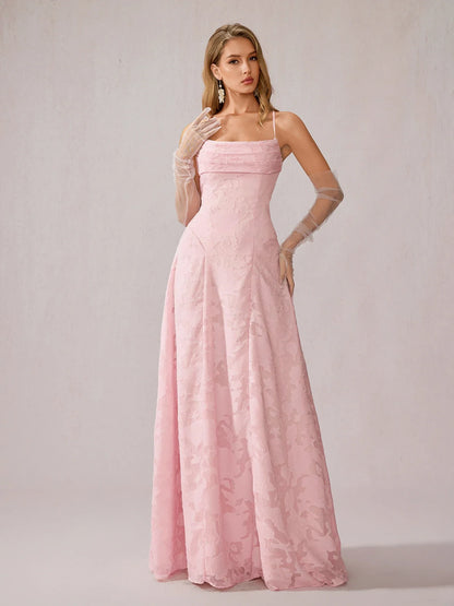Pink Ruched Mesh Maxi Dress