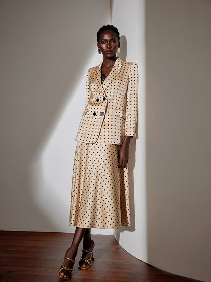 Polka Dot Lace Midi Dress with Blazer Set