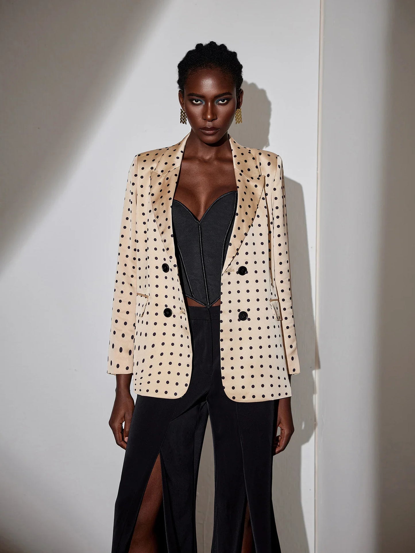 Polka Dot Work Blazer Double-Breasted Elegant Jacket