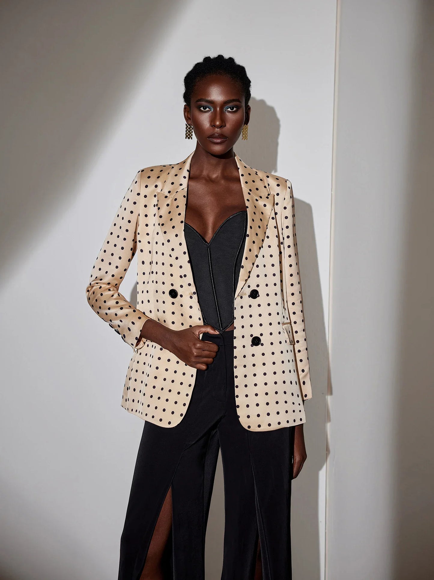 Polka Dot Work Blazer Double-Breasted Elegant Jacket