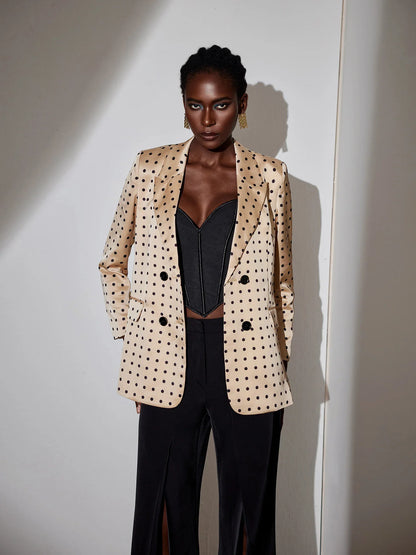 Polka Dot Work Blazer Double-Breasted Elegant Jacket